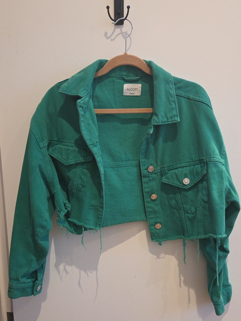 ALCOTT Emerald Green Cropped Denim Jacket